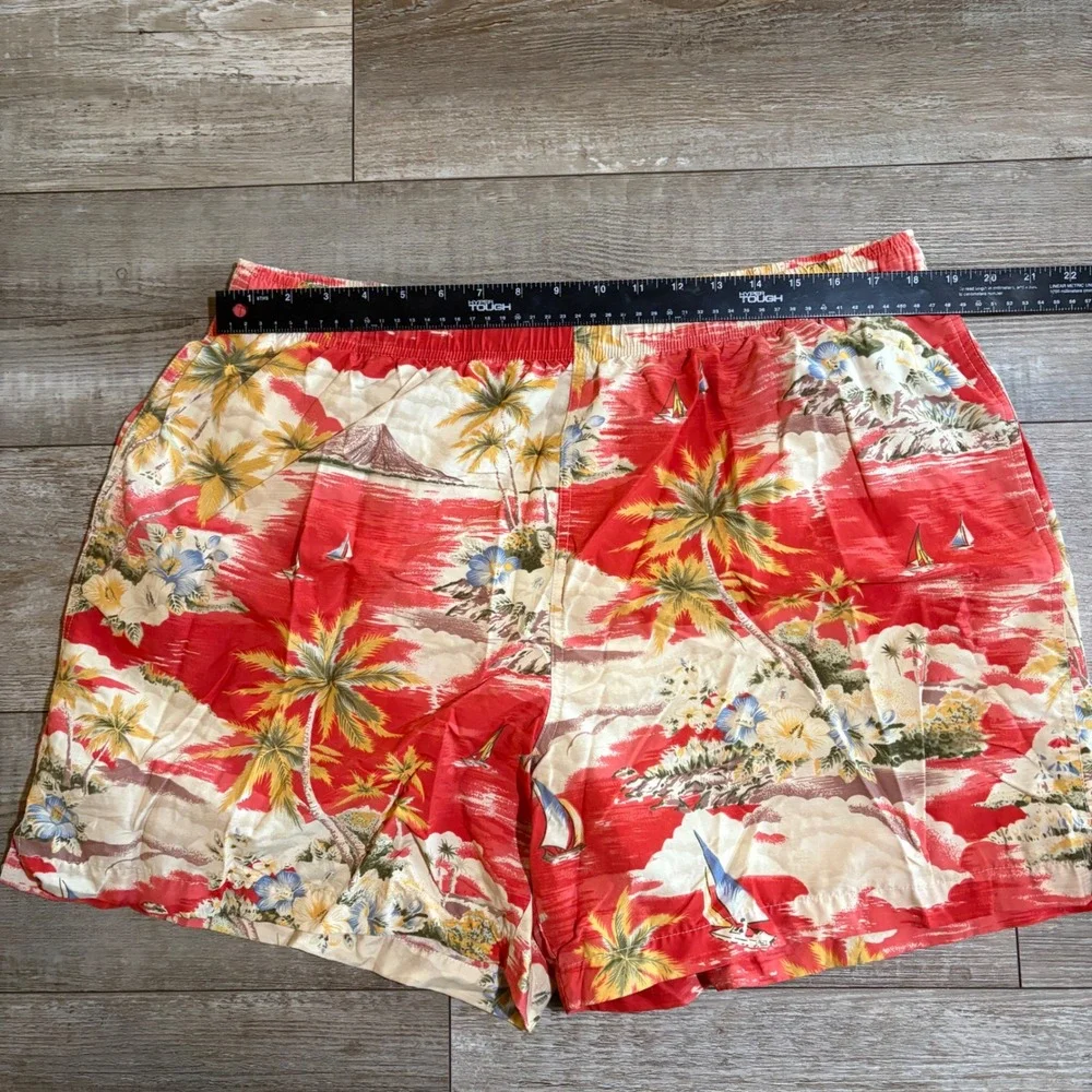 Lands' End Swim Trunks Mens XL Red Tropical Palm Tree Floral Hawaiian Print